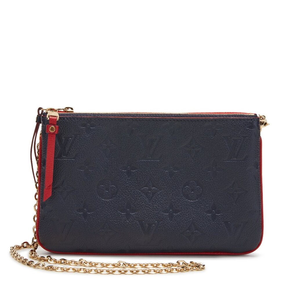 Louis VUITTON Navy and Red Monogram Empreinte Leather Double Zip Pochette